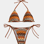 Lainie | Triangle-bikini-set met etnisch patroon en verstelbare bindbanden