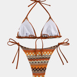Lainie | Triangle-bikini-set met etnisch patroon en verstelbare bindbanden