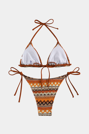 Lainie | Triangle-bikini-set met etnisch patroon en verstelbare bindbanden