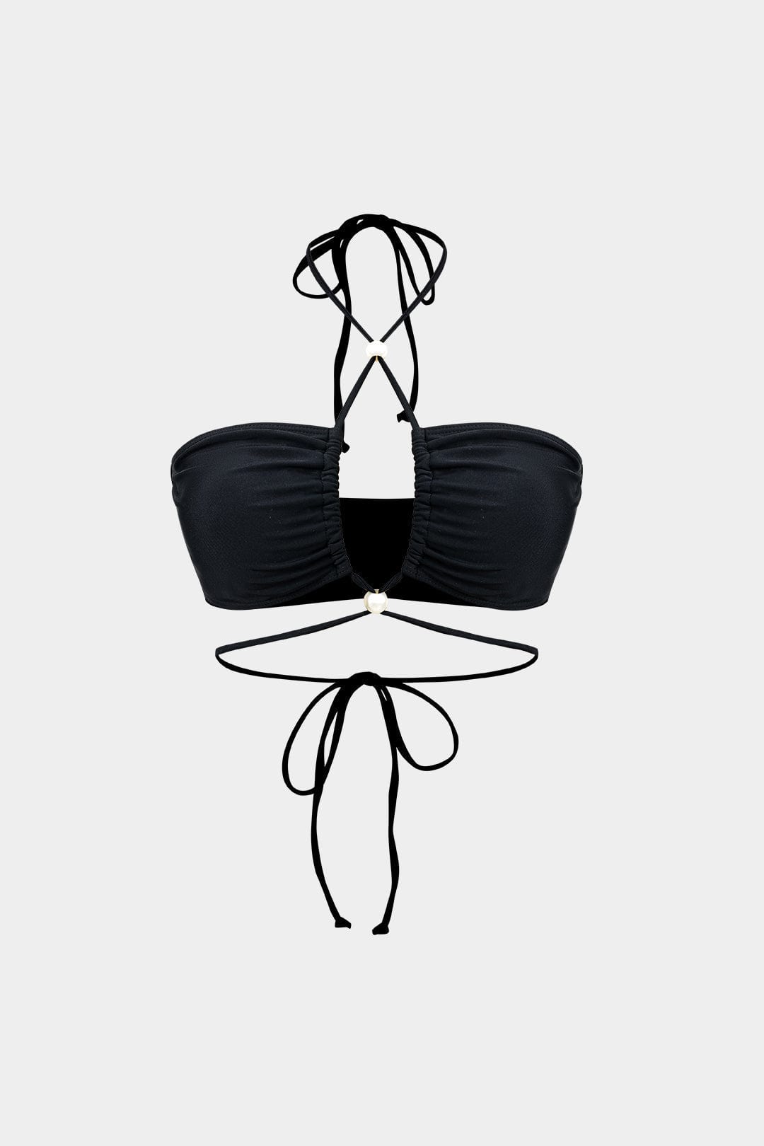 Meredith | Drie-delig Bikini-set met Wikkelband-Design, Pareldetails en Transparante Pareo