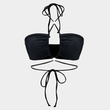 Meredith | Drie-delig Bikini-set met Wikkelband-Design, Pareldetails en Transparante Pareo