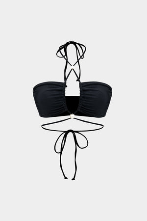 Meredith | Drie-delig Bikini-set met Wikkelband-Design, Pareldetails en Transparante Pareo