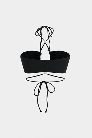Meredith | Drie-delig Bikini-set met Wikkelband-Design, Pareldetails en Transparante Pareo