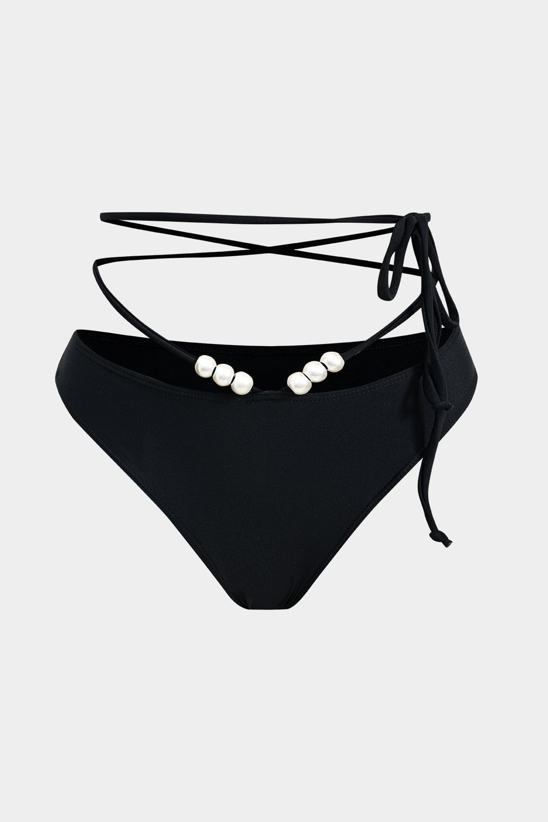 Meredith | Drie-delig Bikini-set met Wikkelband-Design, Pareldetails en Transparante Pareo