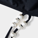 Meredith | Drie-delig Bikini-set met Wikkelband-Design, Pareldetails en Transparante Pareo