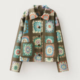 Trendy Korte Jas met Print en Knoopsluiting en Kraag