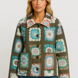 Trendy Korte Jas met Print en Knoopsluiting en Kraag