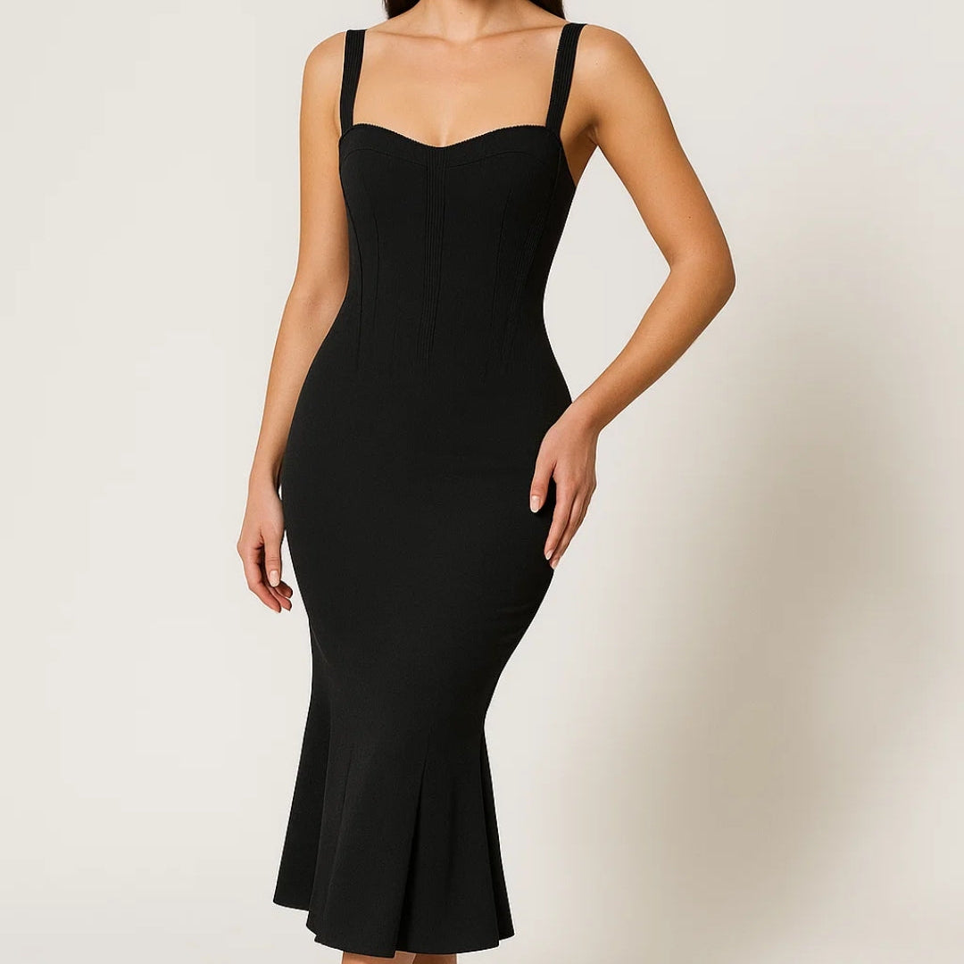 Elegante Bodycon Midi Jurk met Bandjes en Split