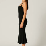 Elegante Bodycon Midi Jurk met Bandjes en Split