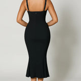 Elegante Bodycon Midi Jurk met Bandjes en Split