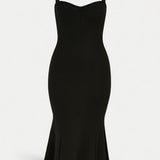 Elegante Bodycon Midi Jurk met Bandjes en Split