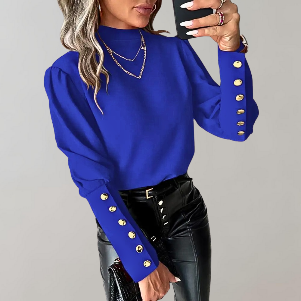 Cheryl™ Dames Top met Gouden Knoopdetails