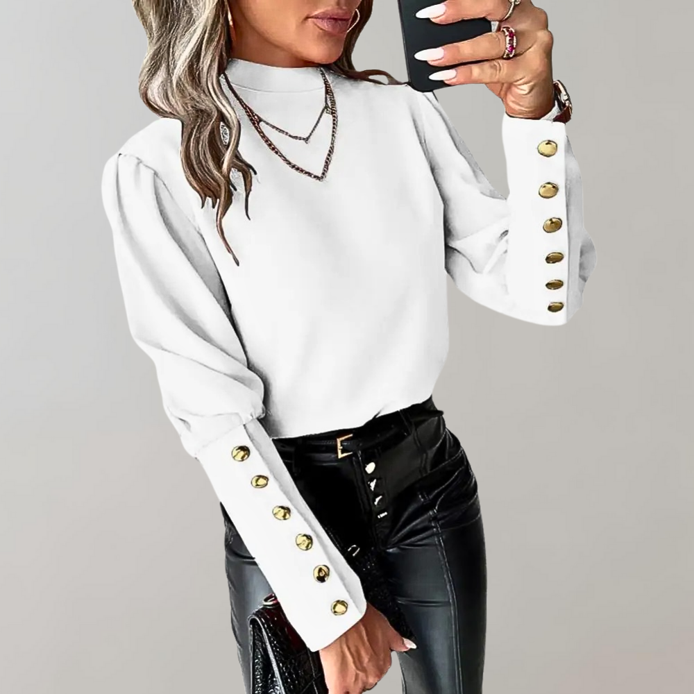 Cheryl™ Dames Top met Gouden Knoopdetails