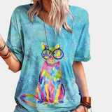 Trendy dames t-shirt met kattenprint voor de zomer