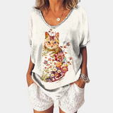 Trendy dames t-shirt met kattenprint voor de zomer