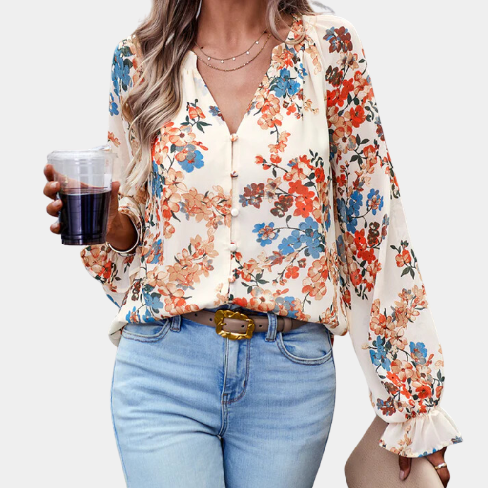 Amber™ Dames Blouse met Bloemenprint en V-Hals