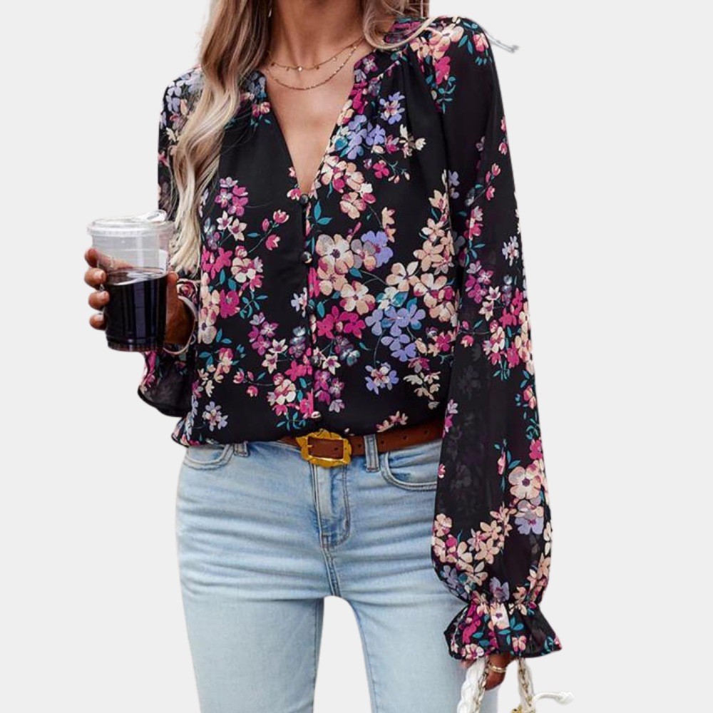 Amber™ Dames Blouse met Bloemenprint en V-Hals