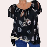 Megan™ Dames Off-Shoulder Top met Veerprint