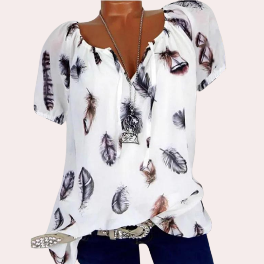 Megan™ Dames Off-Shoulder Top met Veerprint