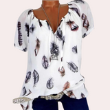 Megan™ Dames Off-Shoulder Top met Veerprint