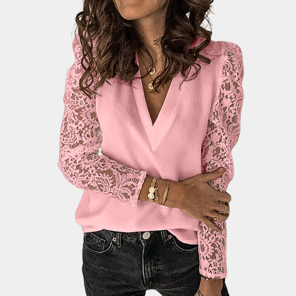Isla™ Dames Top met Kantmouwen en V-hals