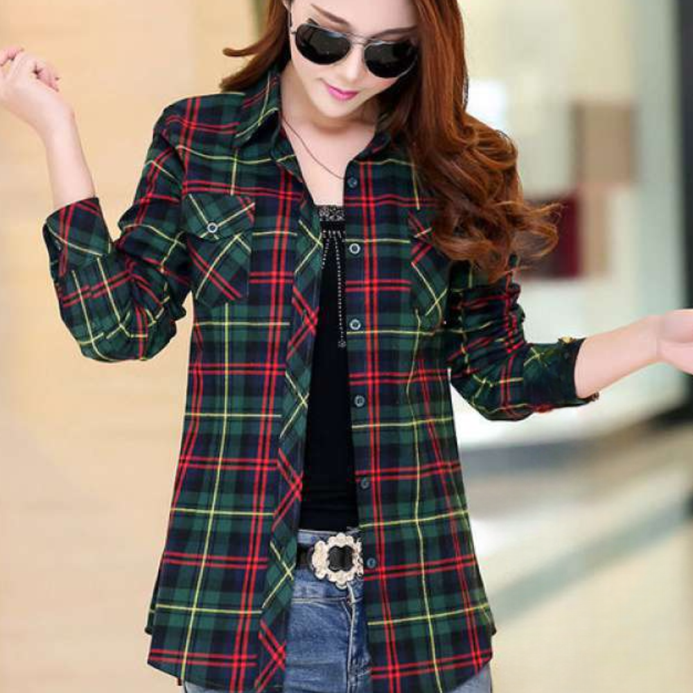 Julia™ Dames Geruite Overhemdblouse