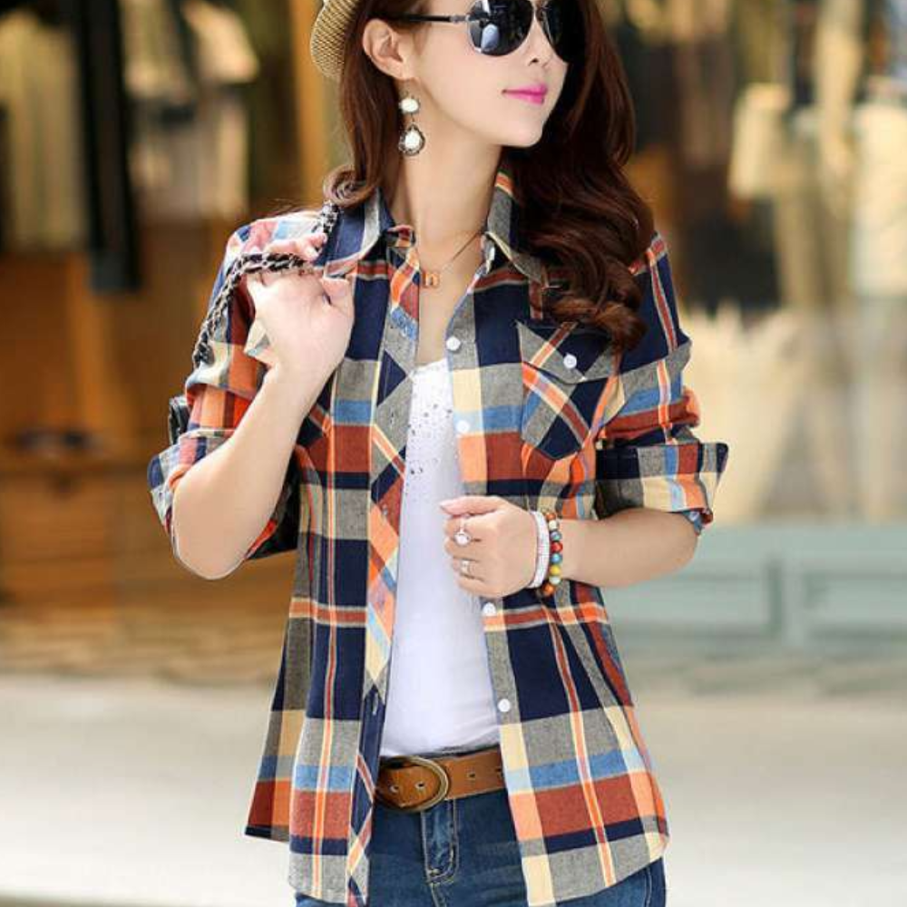 Julia™ Dames Geruite Overhemdblouse