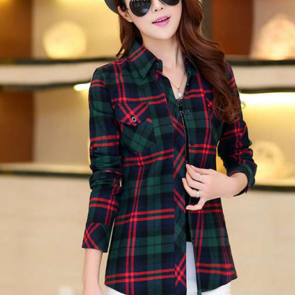 Julia™ Dames Geruite Overhemdblouse