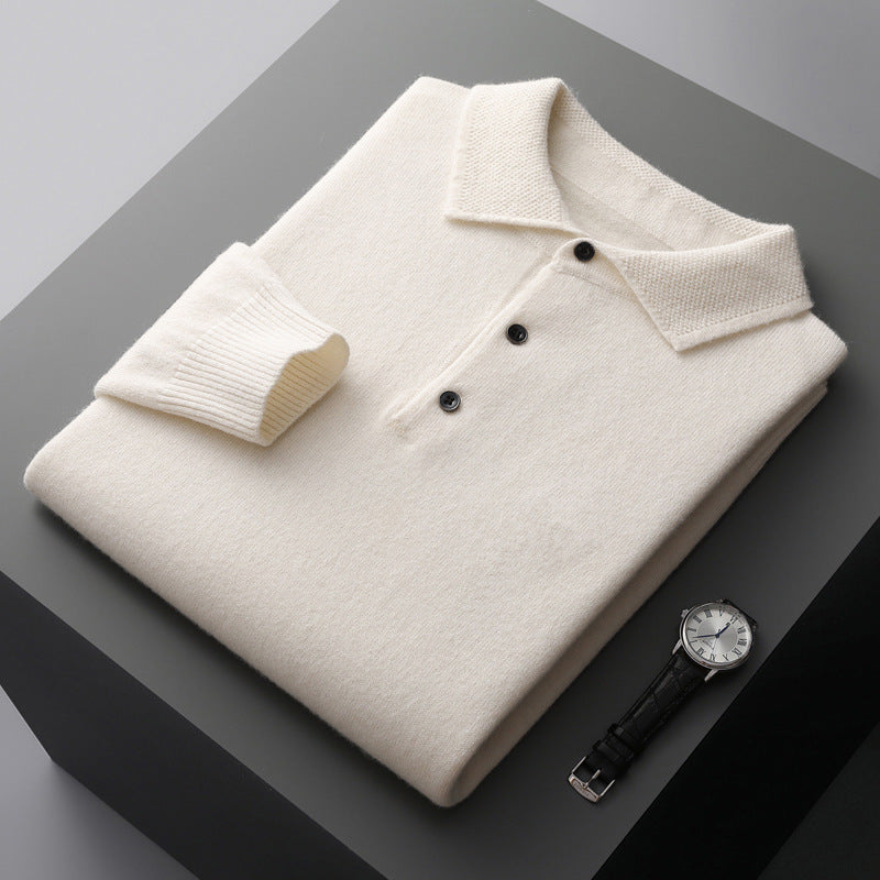 Cashmere/Merino Lange Mouwen Polo Shirt van Luxe Kwaliteit