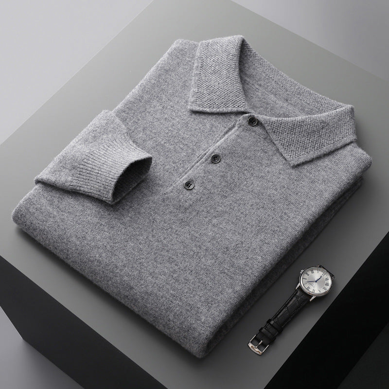 Cashmere/Merino Lange Mouwen Polo Shirt van Luxe Kwaliteit