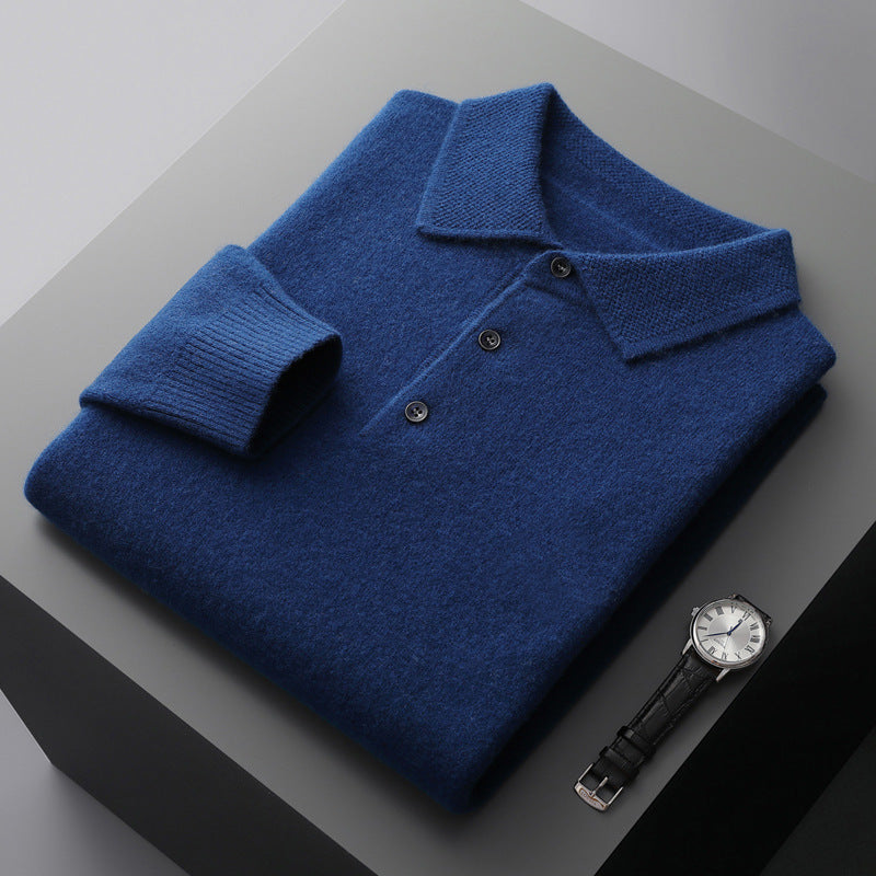 Cashmere/Merino Lange Mouwen Polo Shirt van Luxe Kwaliteit
