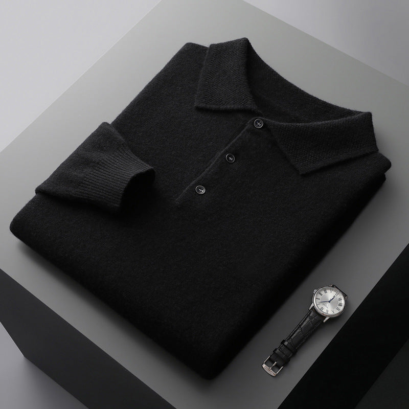 Cashmere/Merino Lange Mouwen Polo Shirt van Luxe Kwaliteit