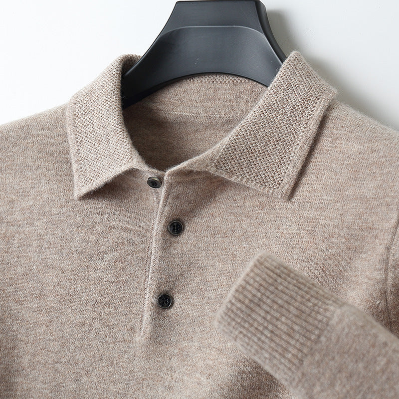 Cashmere/Merino Lange Mouwen Polo Shirt van Luxe Kwaliteit