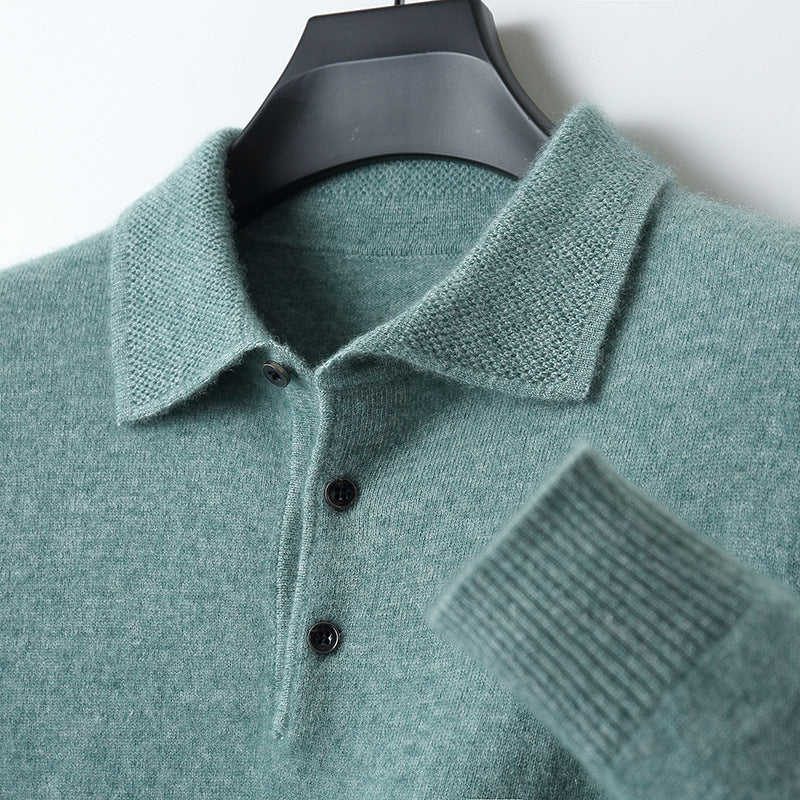 Cashmere/Merino Lange Mouwen Polo Shirt van Luxe Kwaliteit