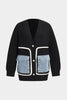 Ella | Zwarte gebreide cardigan met denim patches – De perfecte mix van comfort en stijl