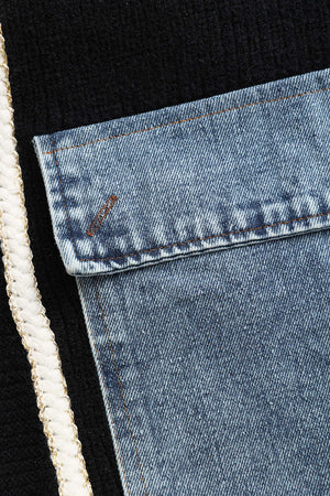 Ella | Zwarte gebreide cardigan met denim patches – De perfecte mix van comfort en stijl