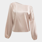 Astrid | Ballonmouwen Asymmetrische One-Shoulder Satijnen Blouse