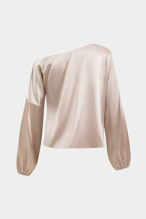 Astrid | Ballonmouwen Asymmetrische One-Shoulder Satijnen Blouse
