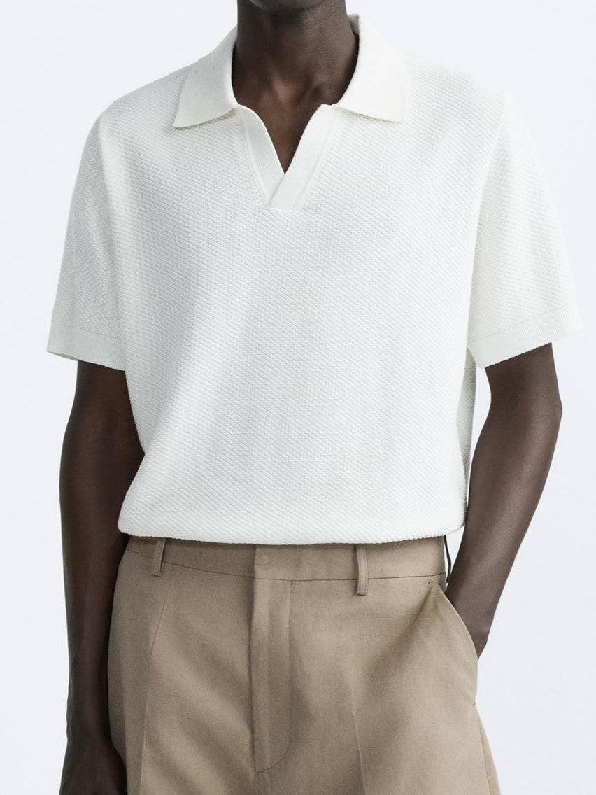 Klassiek gebreid poloshirt in wit