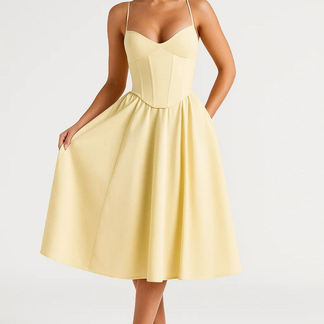 Elegante Midi Jurk met Spaghettibandjes en A Lijn Rok