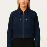 Korte Denim Jas met Kraag en Moderne Pasvorm