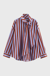 Elegante gestreepte damesblouse met strik en lange mouwen