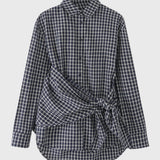Elegante geruite wikkelblouse voor dames met lange mouwen