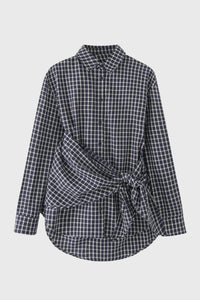 Elegante geruite wikkelblouse voor dames met lange mouwen