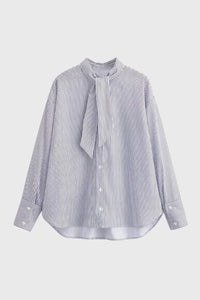 Elegante gestreepte damesblouse met volant en lange mouwen