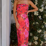 Johanna | Romantisch Bandeau Bloemenjurk – Elegante Bloemenmagie voor Stijlvolle Optredens