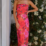 Johanna | Romantisch Bandeau Bloemenjurk – Elegante Bloemenmagie voor Stijlvolle Optredens