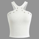 Darlene | Witte Geribbelde Tanktop met Cut-Outs & Nieten