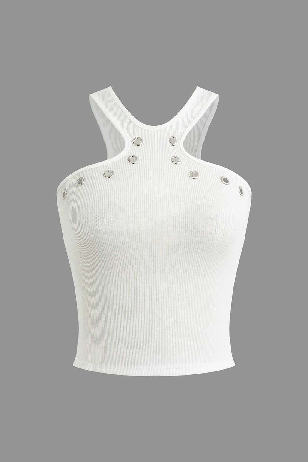 Darlene | Witte Geribbelde Tanktop met Cut-Outs & Nieten