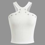 Darlene | Witte Geribbelde Tanktop met Cut-Outs & Nieten